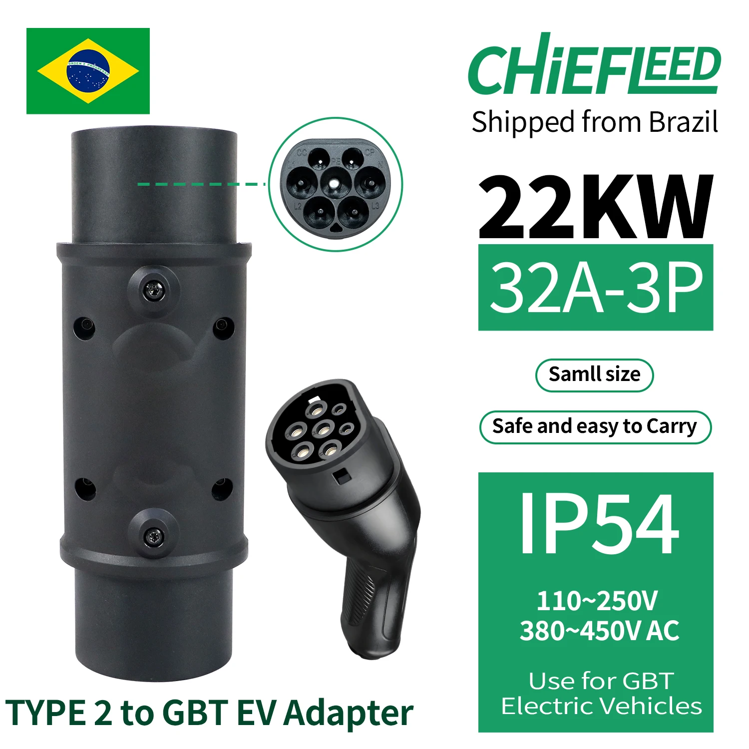 Chiefleed EV Adapter IEC 62196 Type 2 to GBT 32A 22KW/7.2KW EVSE Charger Connector Electric Vehicle Cars Charging Converters - Image 7