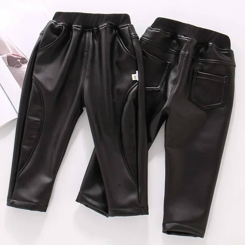 Children Casual Leather Pants Girls Winter Thick Boys Warm Pants Kids Long Trousers Baby Girls PU Pants 2-8 Years - Image 2