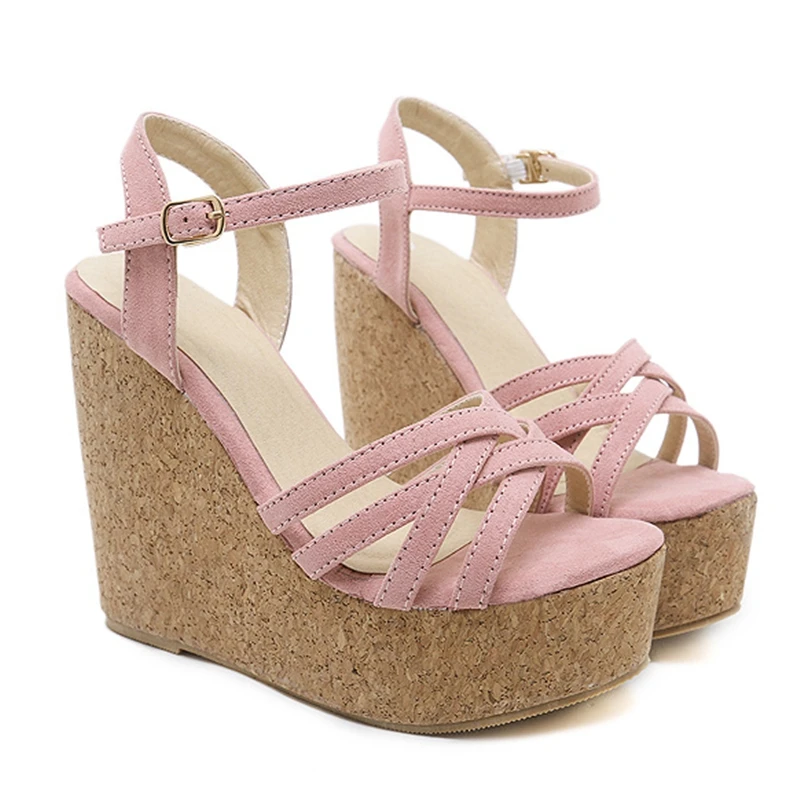 Flock-Upper Wedge Sandals with 11 cm Platform Heel, Open Toe - Image 6