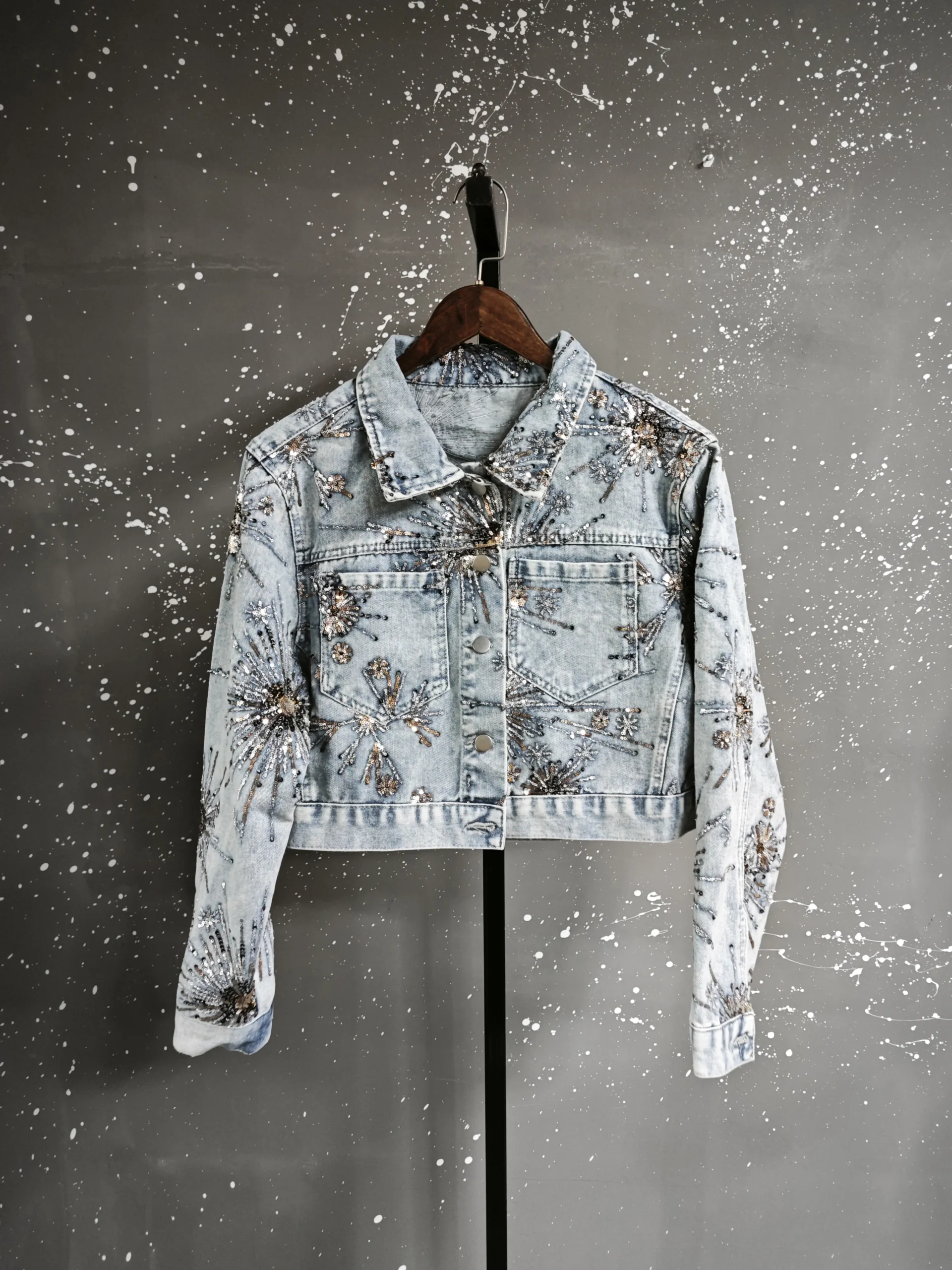 DEAT Women's Denim Coat Embroidery Design Sequins Long Sleeve Single Breasted Short Jackets 2026 Summer New Fashion 29A6851 - Image 7