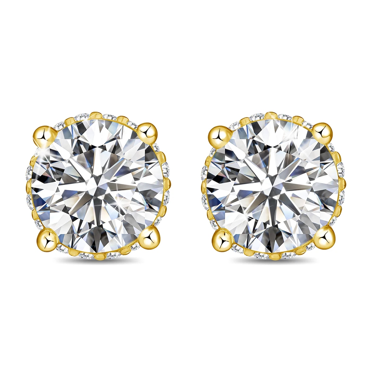 Round Moissanite Stud Earrings in 925 Silver, 18K Gold Plated Certified - Image 2