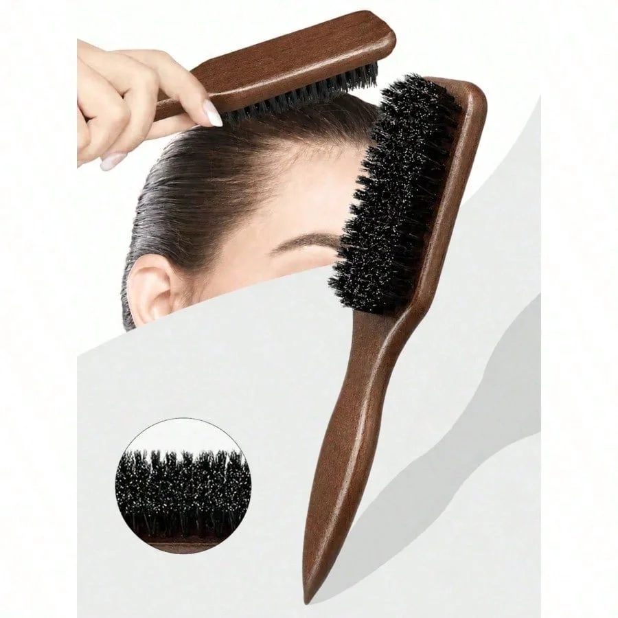 Professional Wood‑Handle Hair Brush with Stiff Bristles Fragrance‑Free