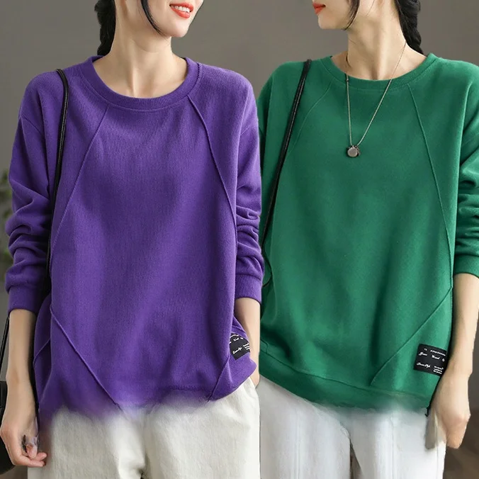 Loose Fit Pure Cotton Long Sleeve Hoodie Women's Casual Style round Neck Printed Top Korean Version Spring Autumn New Arrival - Image 16