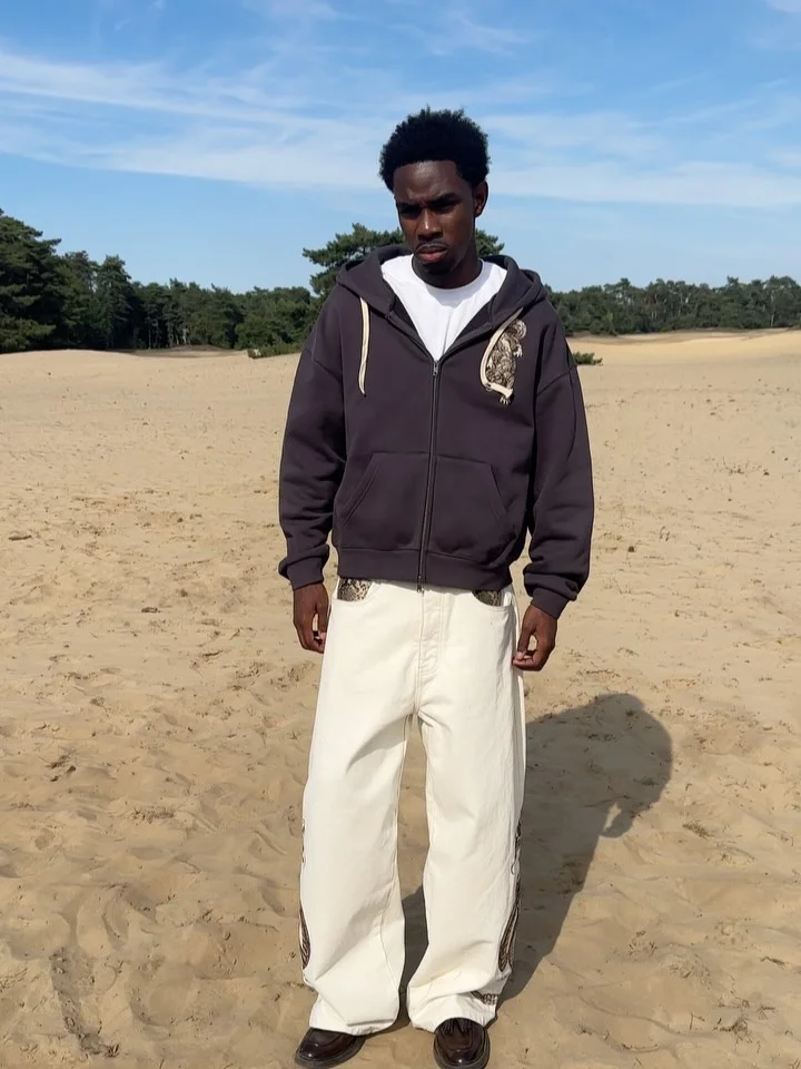 Oversized Y2K Vintage Wolf Embroidery Full-Zip Hoodie - Image 4