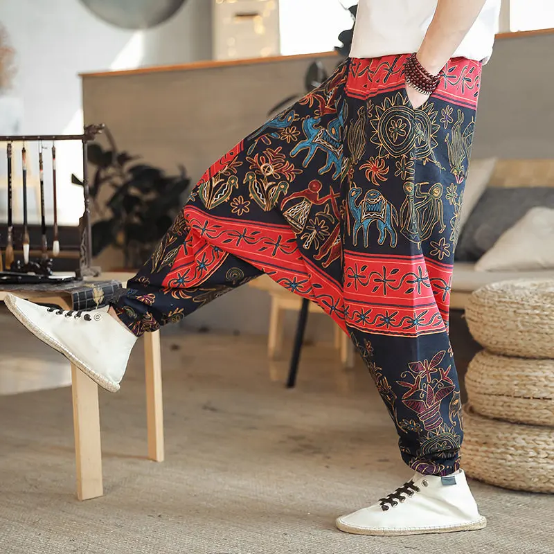 Pants Print Men New Retro Drop Crotch Joggers Men's Harem Pants Baggy Loose Nepal Style Men Casual Oversize Drop-crotch Trousers - Image 2
