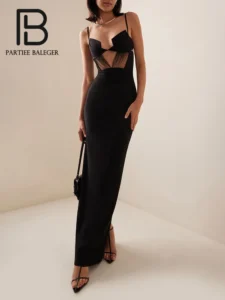 Women's Sheer Panel Bandage Maxi Gown