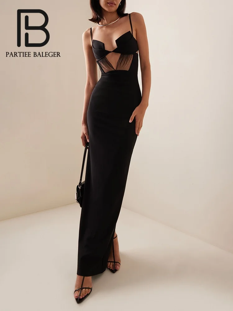 Women's Sheer Panel Bandage Maxi Gown