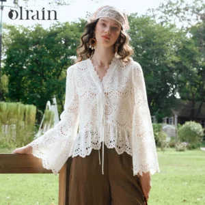 Women's White Lace Flare Sleeve Blouse