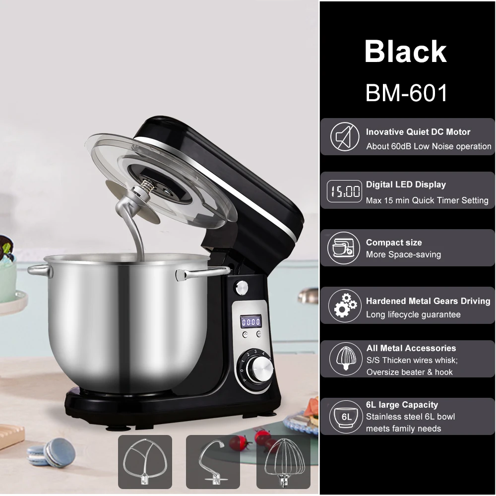 BioloMix 6L Stand Mixer, 1200W DC Motor, 6‑Speed, Stainless Bowl - Image 10