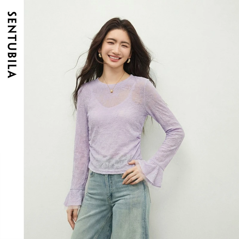 Women's Flare Sleeve Sheer Lace Top - view 7