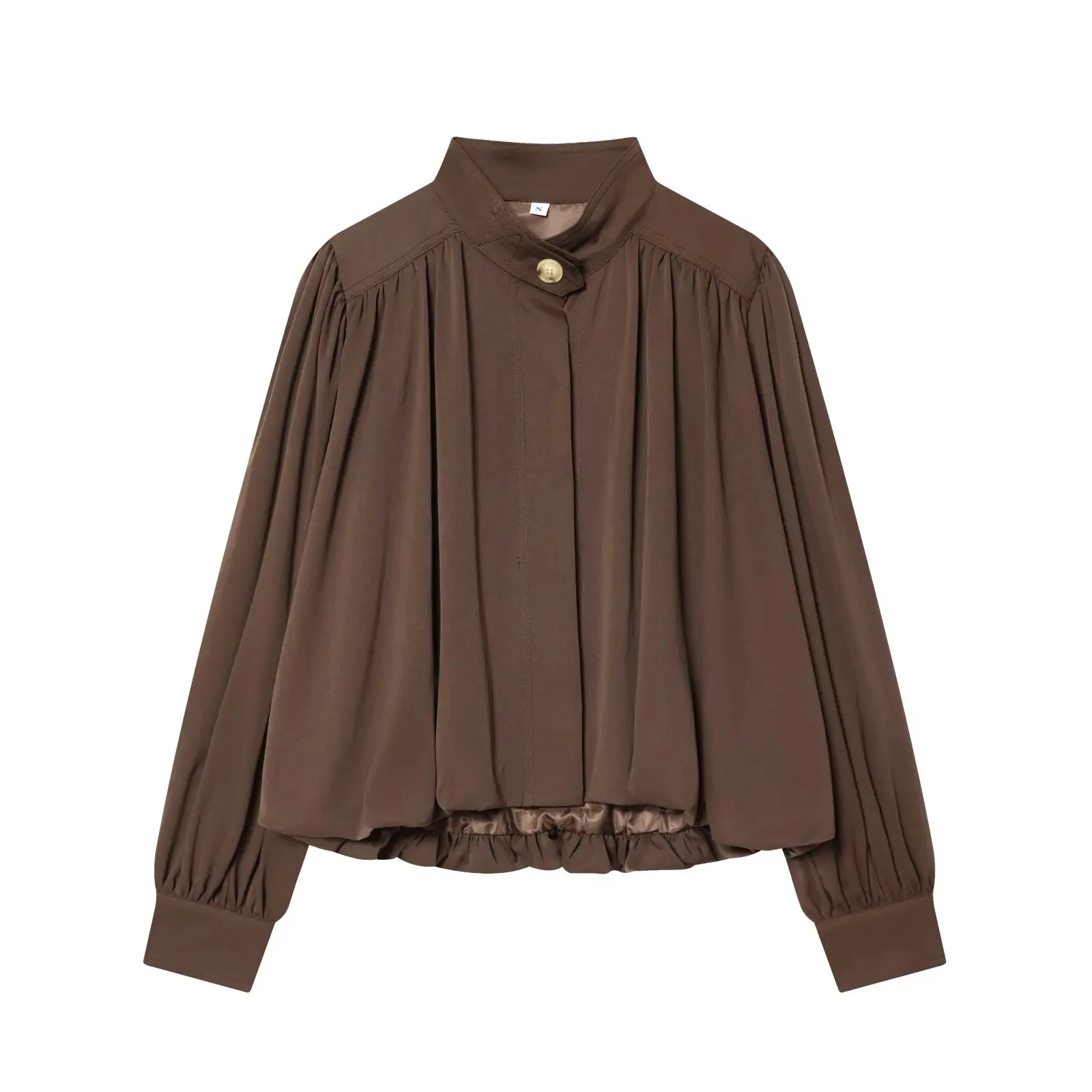 Faionable High Collar Pleated Versatile JNLEAOG Women's Outerwear Autumn New Sle Loose Fit Long Sve Polyester Coat - Image 6