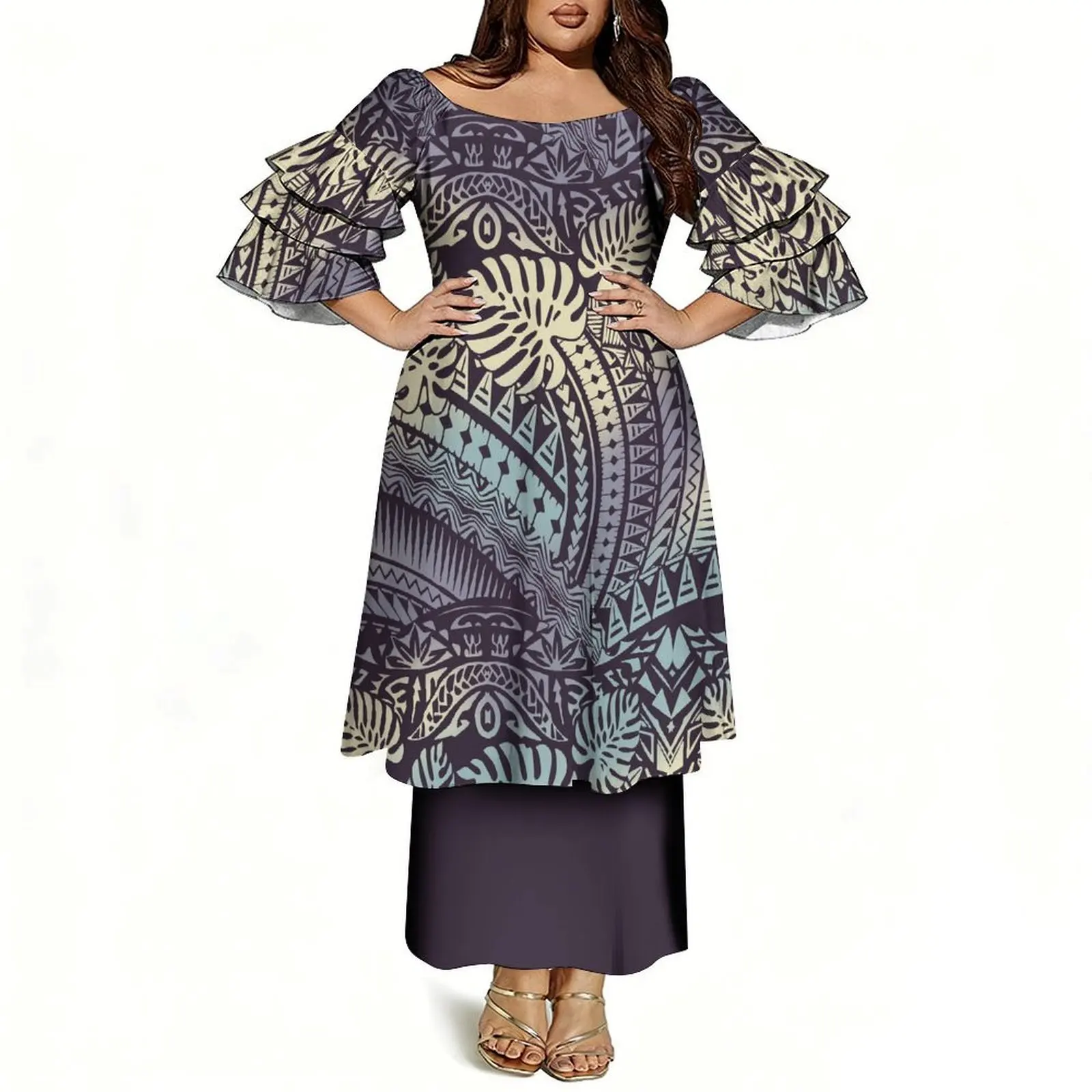 Women's Off-Shoulder Puletasi Two-Piece Dress - view 13