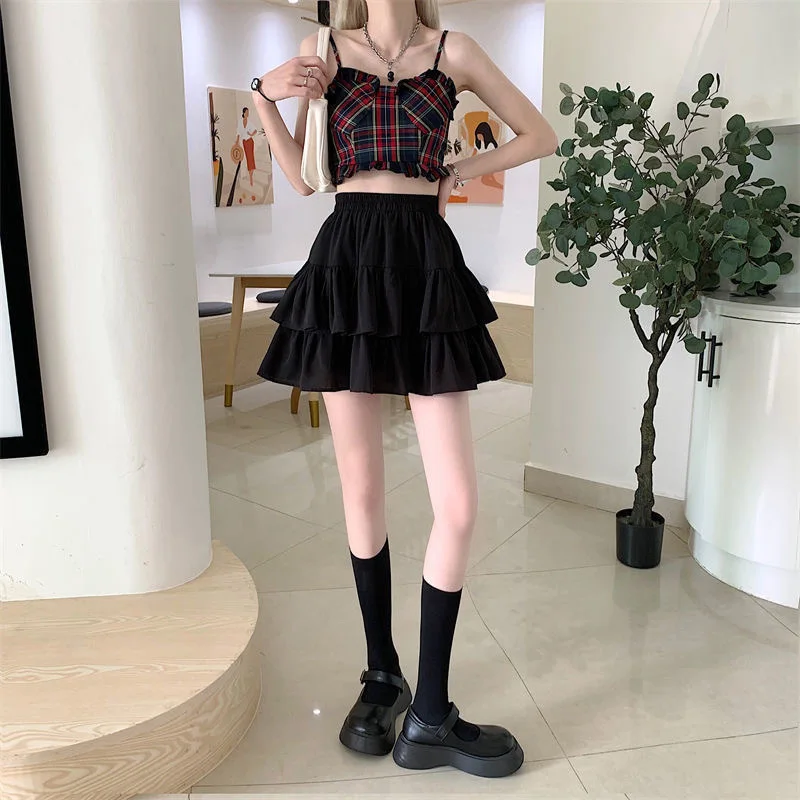 Pleated A-line Skirt White Women Ruffles Sweet Hottie Preppy Style Elastic Elastic Waist Slim Thin SimpleCasual Summer Wholesale - Image 6