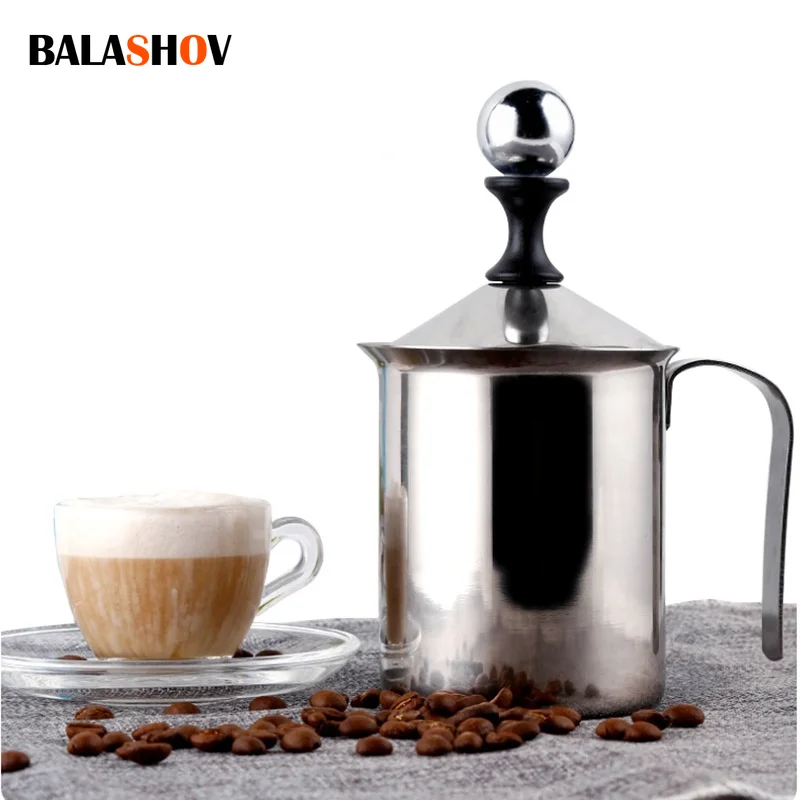 800ml Stainless Steel Milk Frother with Double Mesh, Rechargeable