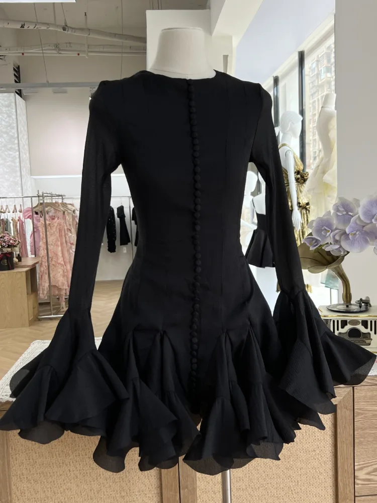 Women's Flower Buckle Long Sleeve Mini Dress - view 5