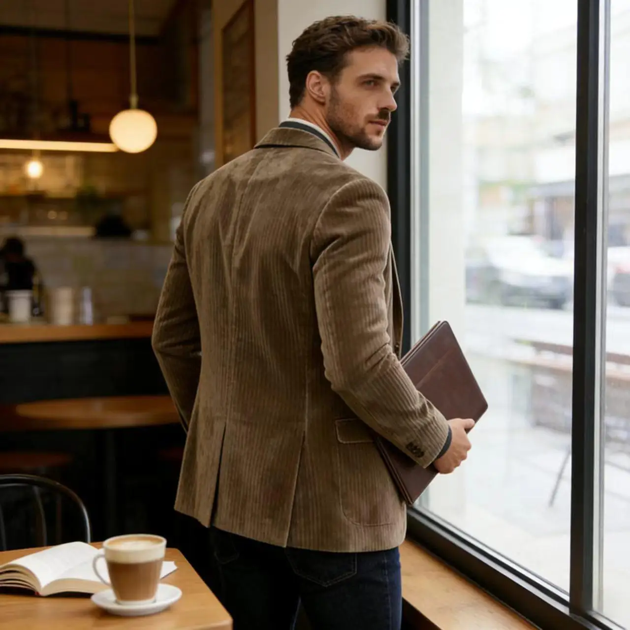 Men's Corduroy Blazer Jacket Casual Double-Sided Snow Cotton Slim Fit Notched Lapel Sport Coat for Business Daily Wear - Image 3
