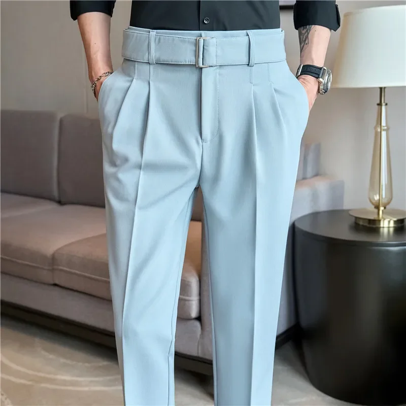 High Waisted Suit Pants Polyester Cotton Slim Fit
