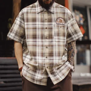 Men's Plaid Cotton Short Sleeve Shirt