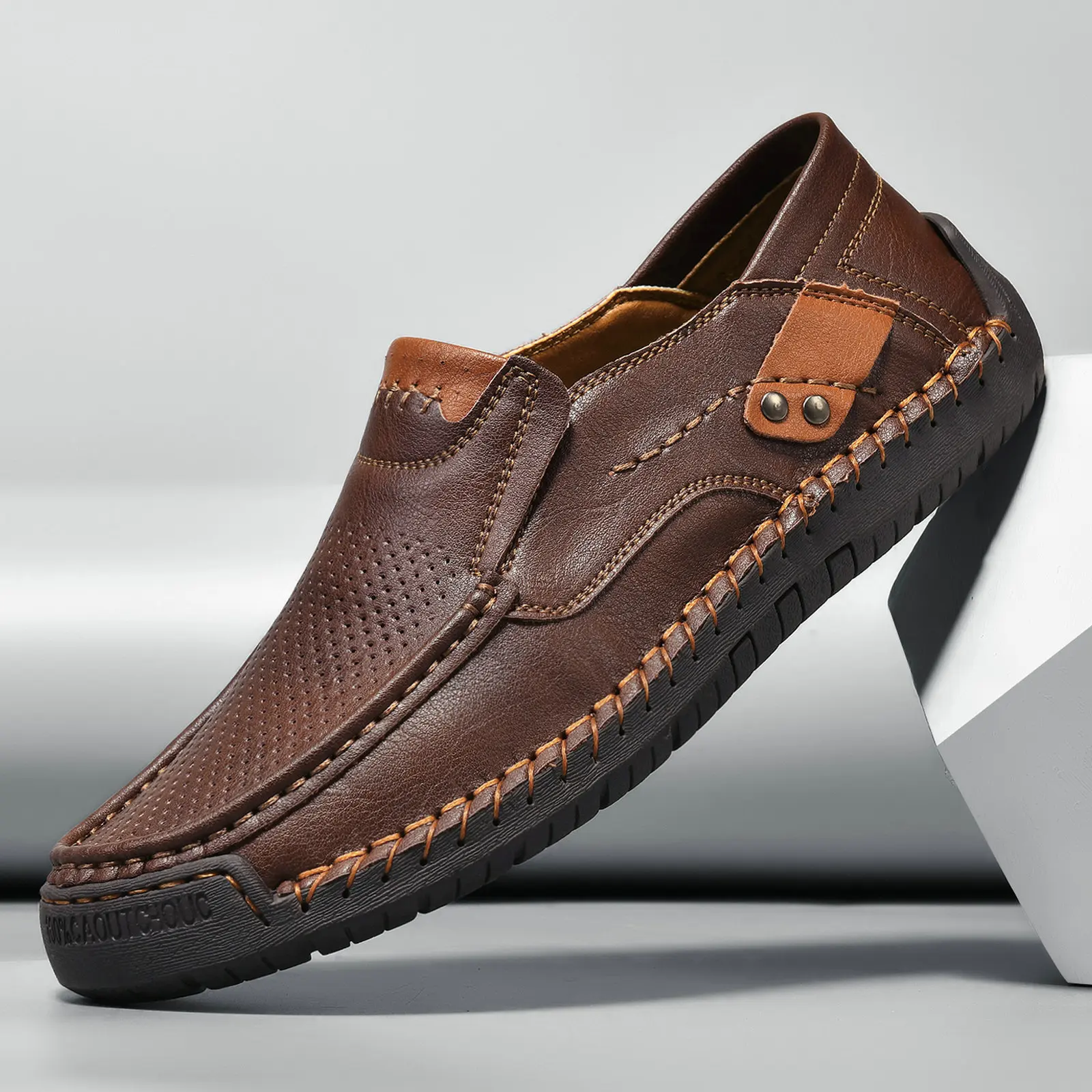 Leather Men's Handmade Slip-On Loafers – PU Lining, Rubber Sole - Image 8