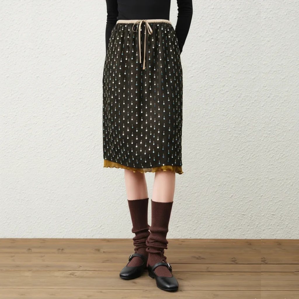 Women's Shimmer Dot High-Waist Midi Skirt