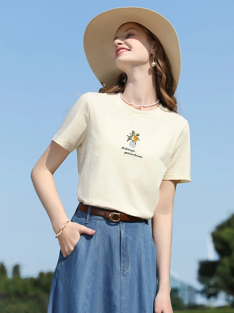 Women's Beaded Embroidery Round-Neck Tee - view 5