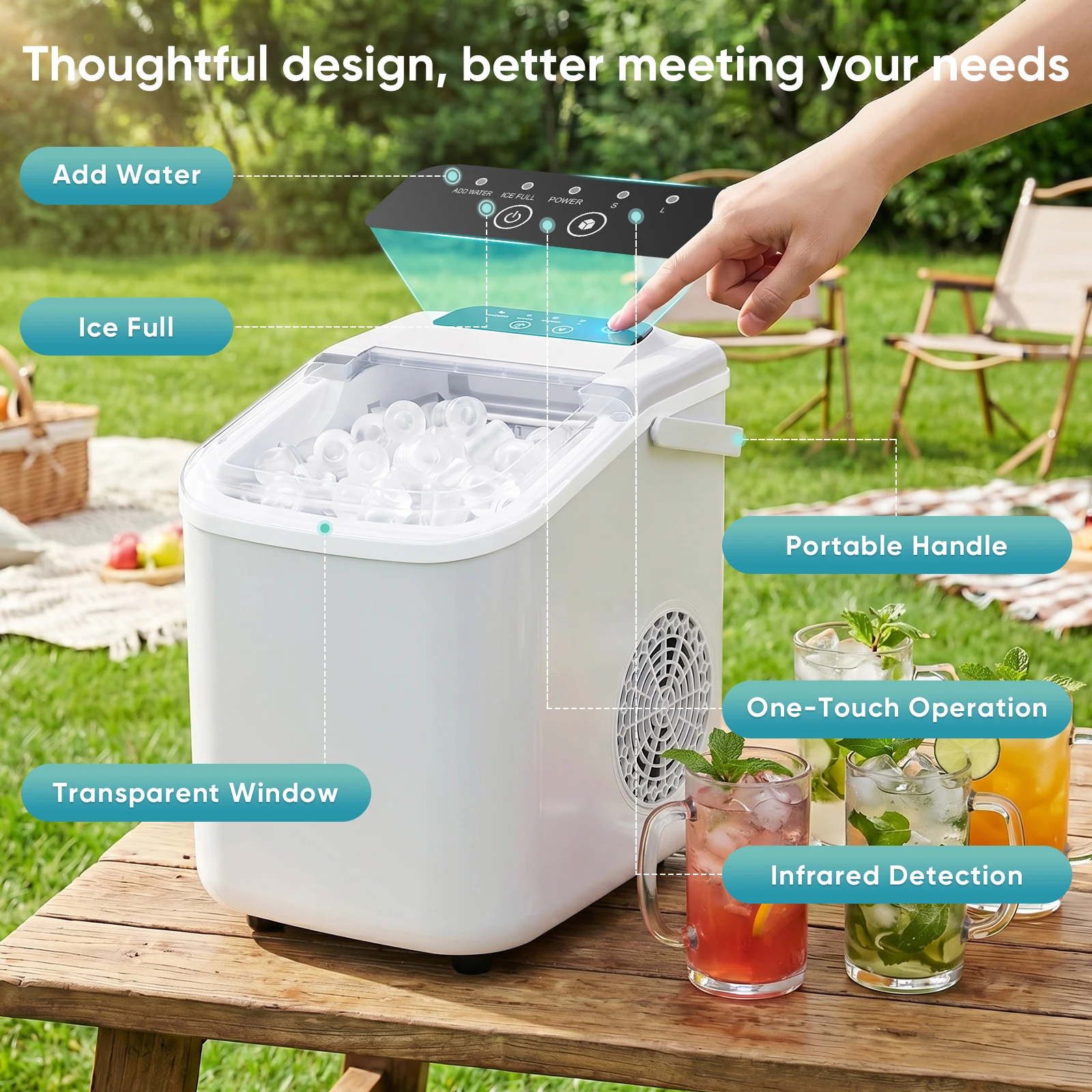 Countertop Ice Maker – 9 Bullet Cubes in 6 min, 26 lb/day, Handle - Image 5