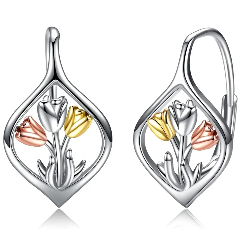 Huitan Tulip Drop Earrings – Geometric Copper Alloy, Lightweight 2.9g - Image 3