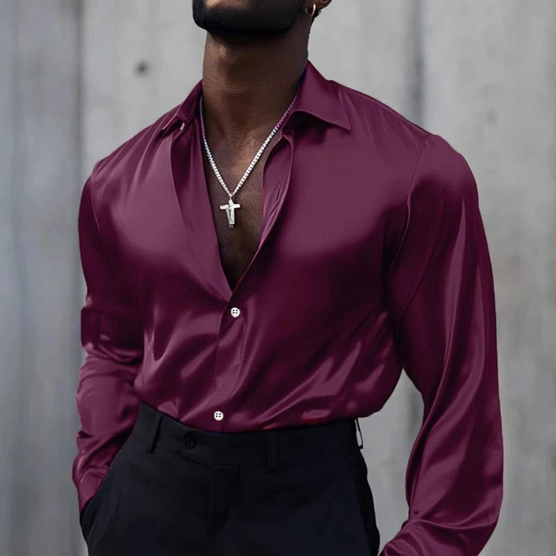 Long Sleeve Soft Silk-Feel Shirt for Men - Image 6