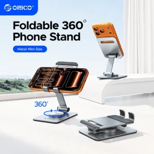 ORICO Aluminum Phone Stand – 360° Rotation, Dual‑Axis Tilt, Foldable