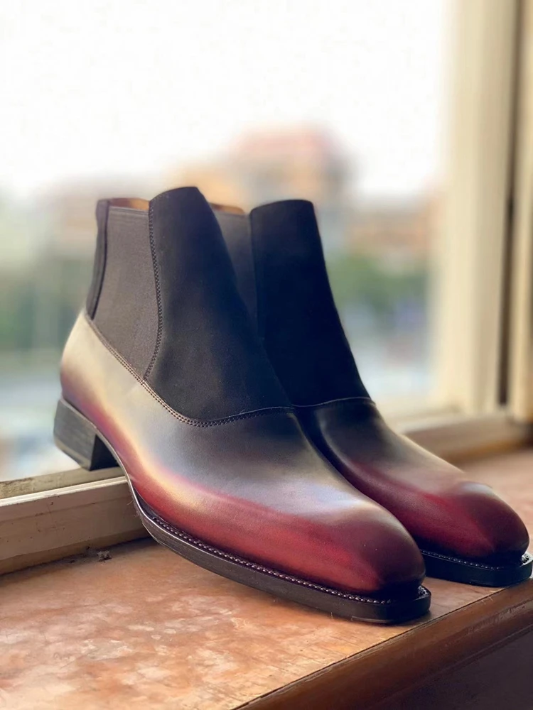 Hand-Painted Chelsea Ankle Boots – Fiddle-Back, Full-Grain Leather