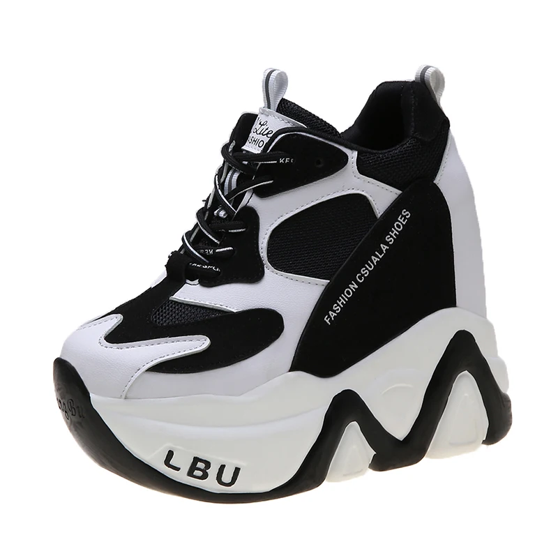 Women's Breathable PU Platform Sneakers – 12 cm Heel, Lace‑Up Patchwork - Image 7