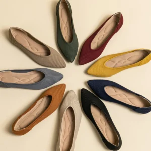 Women's Elastic Knit Cotton Flats – Breathable Pointed Toe Slip-On