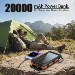 Solar Power Bank 20000mAh Portable Charger with Dual USB & LED Light