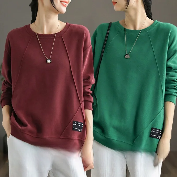 Loose Fit Pure Cotton Long Sleeve Hoodie Women's Casual Style round Neck Printed Top Korean Version Spring Autumn New Arrival - Image 11