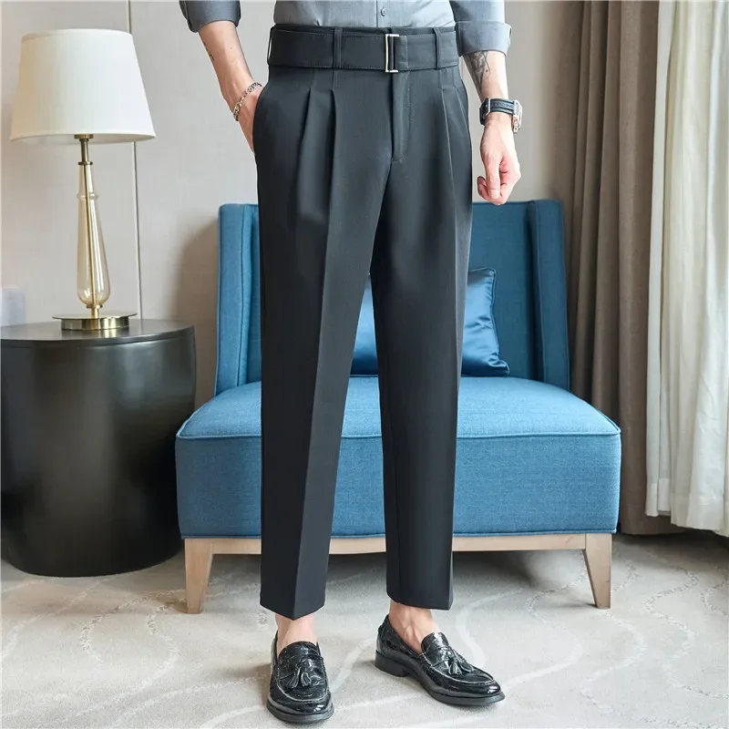 High Waisted Suit Pants Polyester Cotton Slim Fit - Image 6