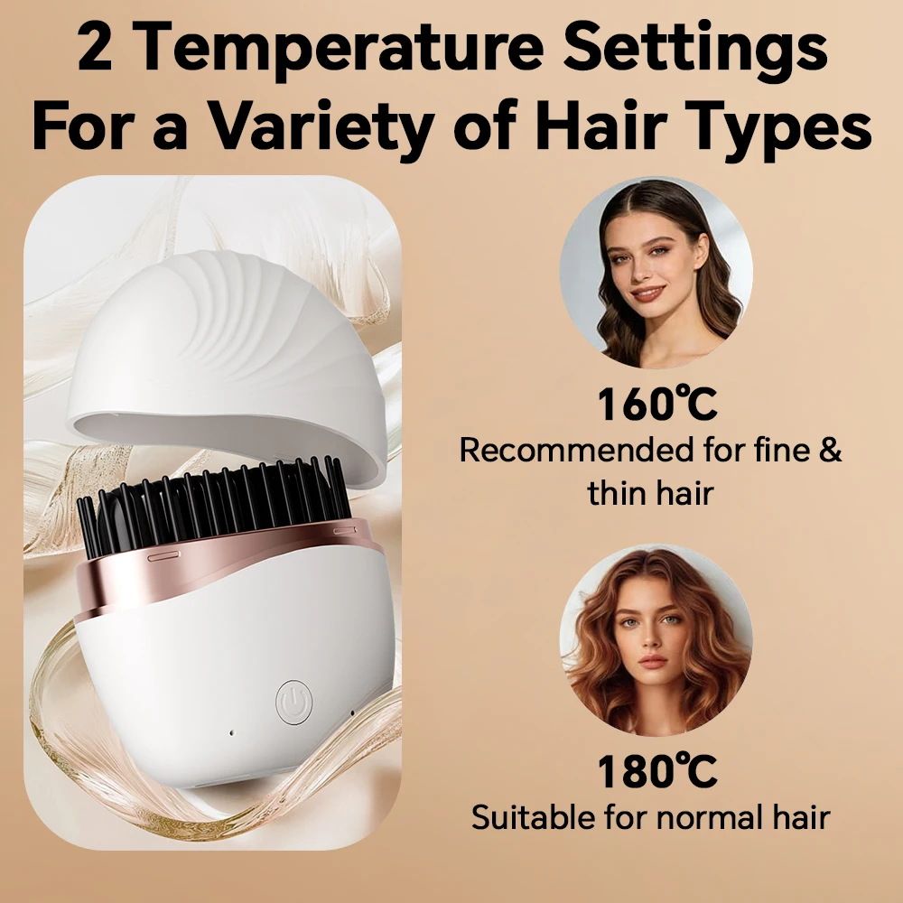 Mini Straightener USB Rechargeable Hair Straightener Brush - Anti-Scald Shell, Cordless Straightening Comb for Smooth Hairstyle - Image 3