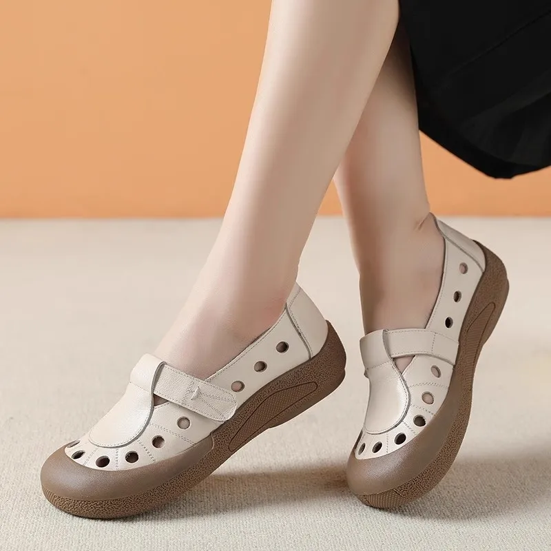 GKTINOO Genuine Leather Hollow‑Out Ballet Flats with Soft Rubber Sole - Image 4