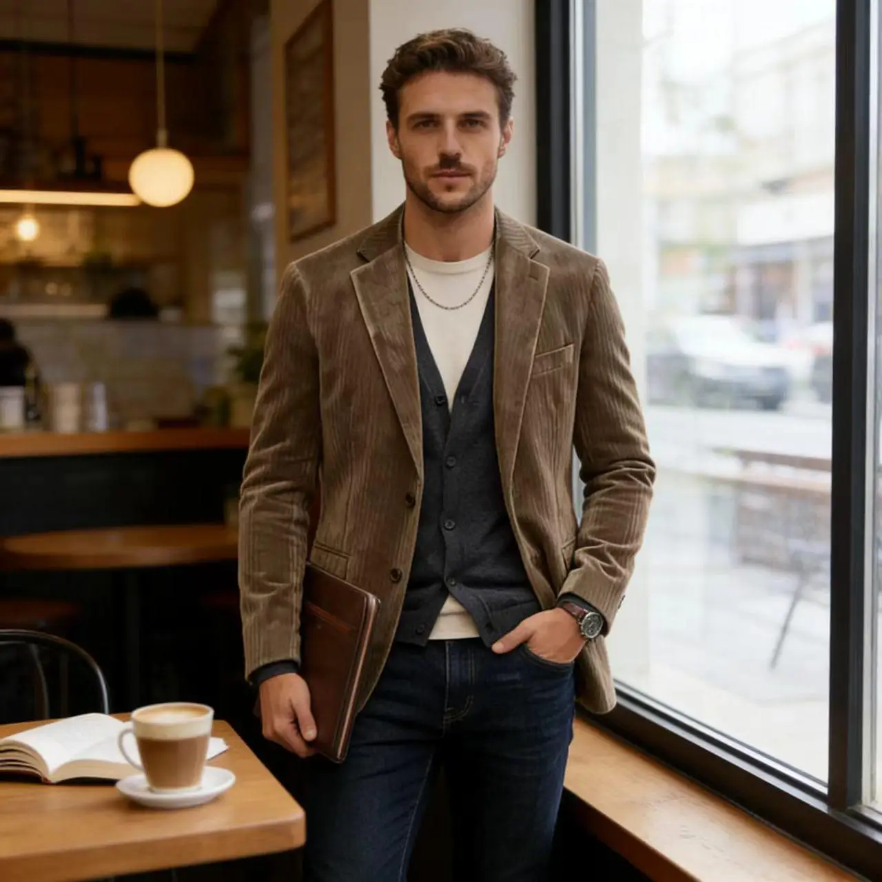 Men's Corduroy Blazer Jacket Casual Double-Sided Snow Cotton Slim Fit Notched Lapel Sport Coat for Business Daily Wear - Image 4