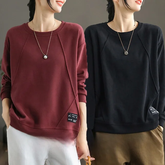 Loose Fit Pure Cotton Long Sleeve Hoodie Women's Casual Style round Neck Printed Top Korean Version Spring Autumn New Arrival - Image 12