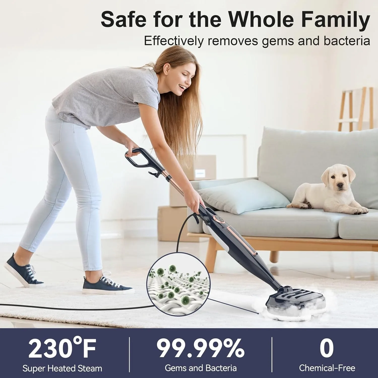Vastorm VM6 1300W Steam Mop with Rotating Pads, LED Light, 330ml Tank - Image 2