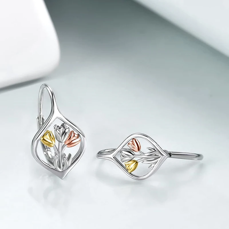 Huitan Tulip Drop Earrings – Geometric Copper Alloy, Lightweight 2.9g - Image 4