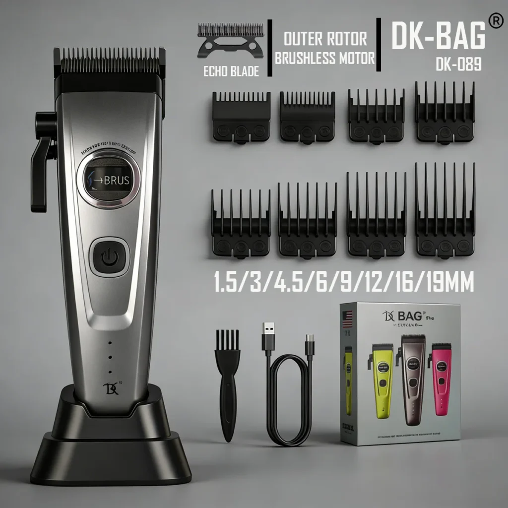 DK Outer Rotor Brushless Motor Professional Men's Fade Clipper Barber Echo Blade Base Charger Blending Hair Trimmer