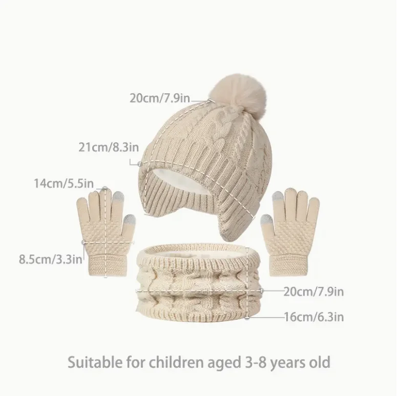 Soft Pink Kids Winter Set – Hat, Scarf & Gloves, Polyester Filled - Image 3
