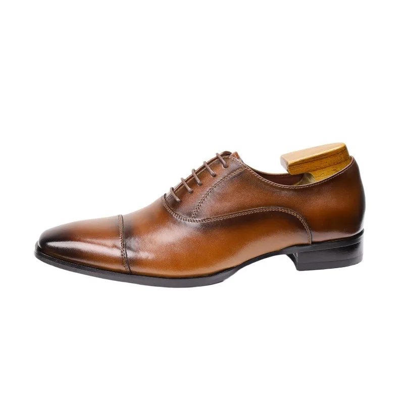 Men's Genuine Split Leather Dress Shoes, Square Toe, Rubber Sole - Image 7