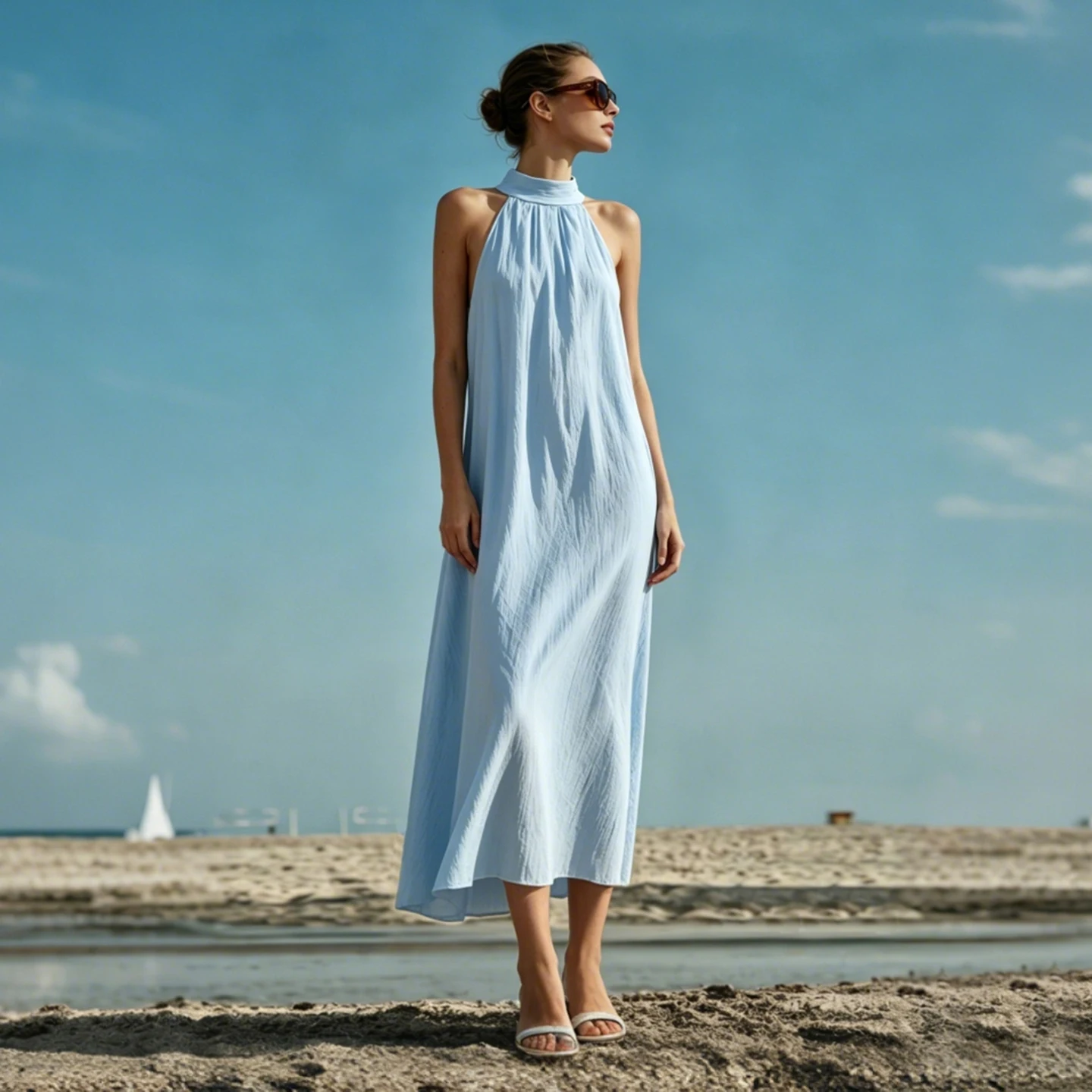 Women's Sleeveless Lapel A-Line Maxi Dress - view 3