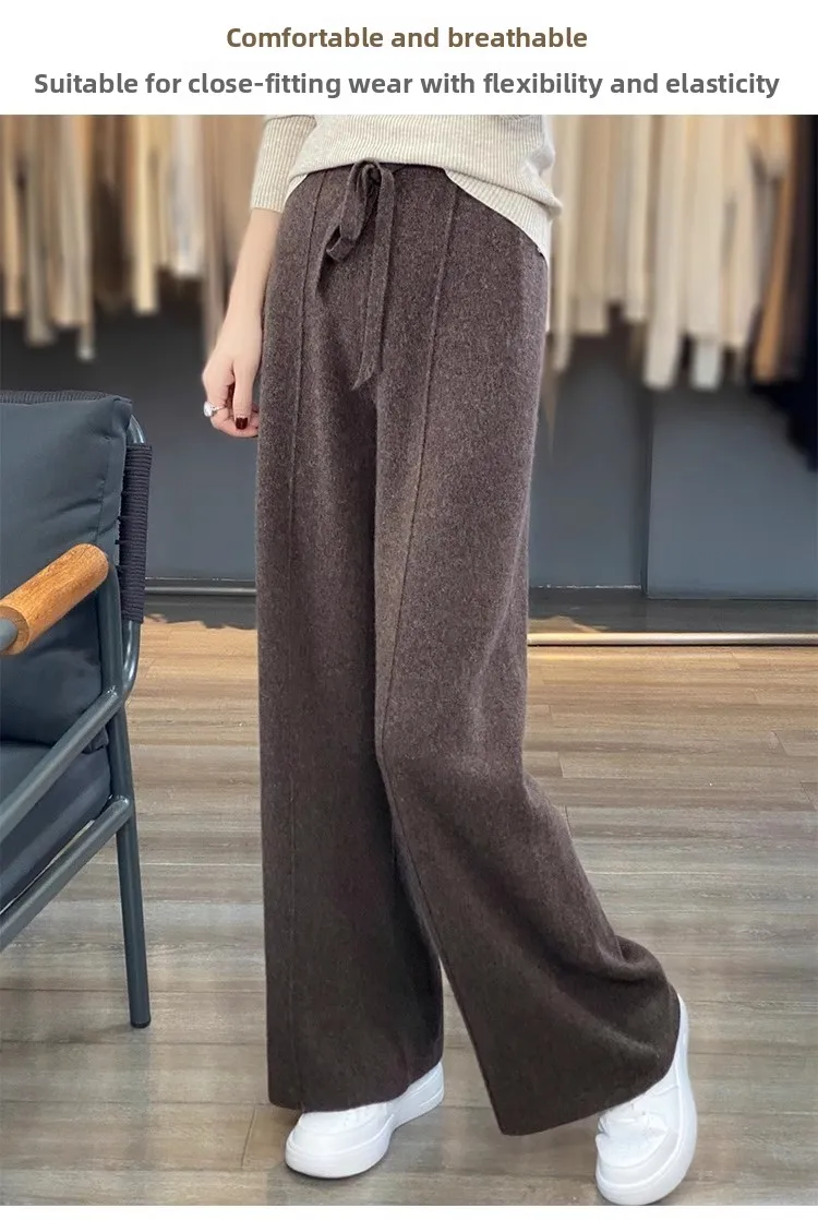 Thiened Wool Knitted Wide Leg Pants Women High Waist Draped Slim Version Floor-Length Outerwear Straight Leg Trousers - Image 12