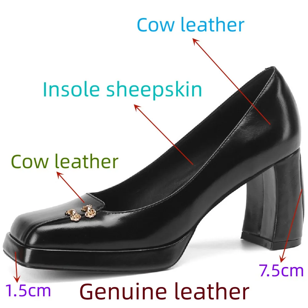JOCHEBED HU Women's Leather Square-Toe High Heels, Waterproof Sole - Image 2