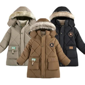 Boys Winter Jacket with Fur Collar and Hood