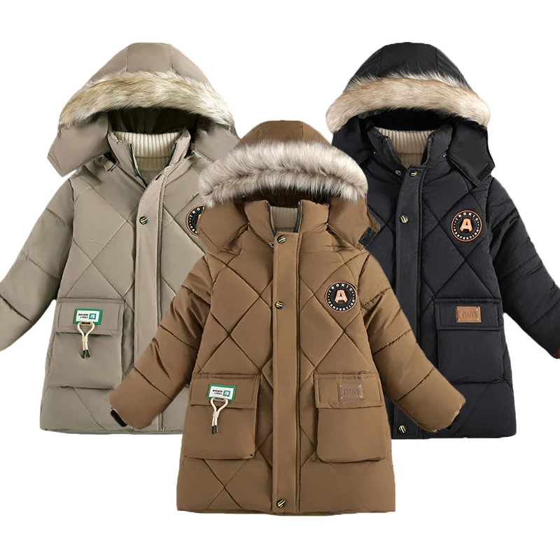 Boys Winter Jacket with Fur Collar and Hood