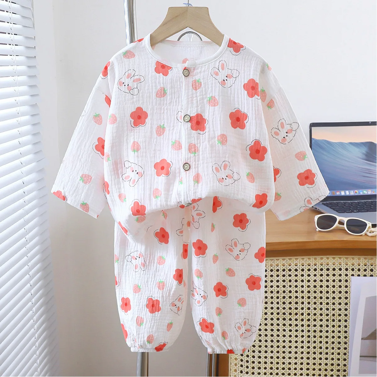 Kids Unisex Cotton Gauze Sleepwear Set – Raglan Full Sleeve Summer - Image 9